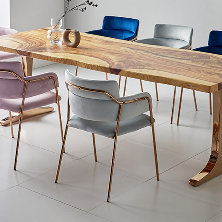 가구앤하우스 아이템 벨벳 PU 로즈골드 인테리어 디자인 식탁 테이블 의자(3colors), 아이템 체어(그레이벨벳), 1개