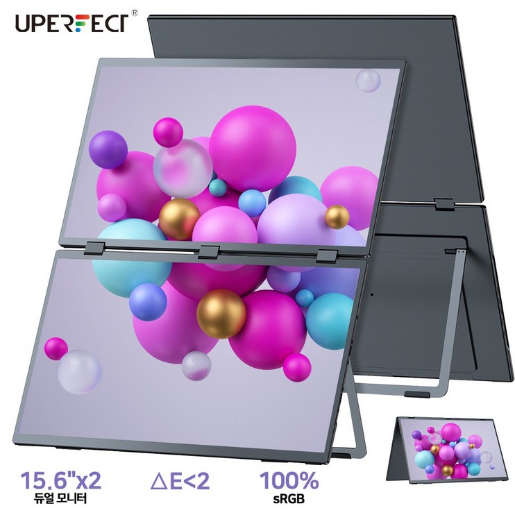 UPERFECT 듀얼 스크린 휴대용 모니터 15.6×2 접이식 FHD 1080P ,UStation, 39.62cm, 블랙