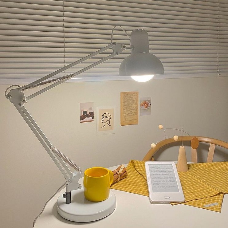 [메가] 제도 집게 책상 스탠드+LED램프, 화이트