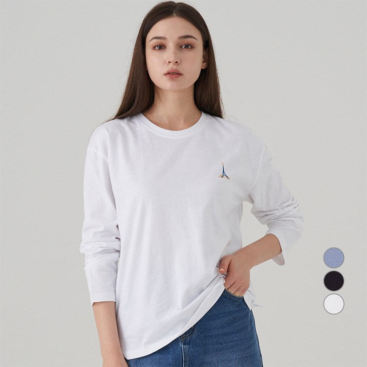 ELLE PARIS 여성용 에펠 프린트 릴렉스핏 긴팔 티셔츠 ELLE PARIS 여성용 에펠 프린트 릴렉스핏 긴팔 티셔츠