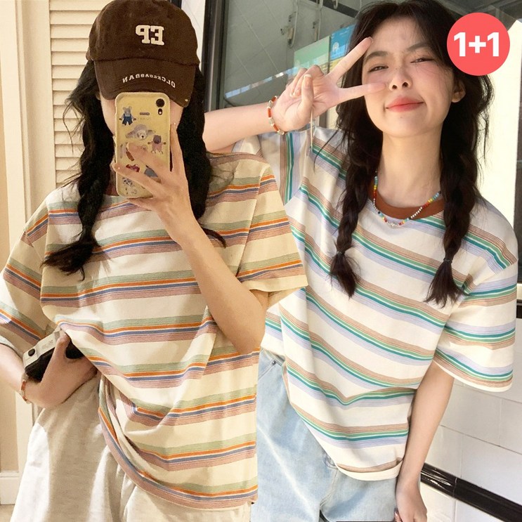 티니플럼모드 11 루즈핏 여성 스트라이프 반팔 티셔츠 줄무늬 티니플럼모드 11 루즈핏 여성 스트라이프 반팔 티셔츠 줄무늬
