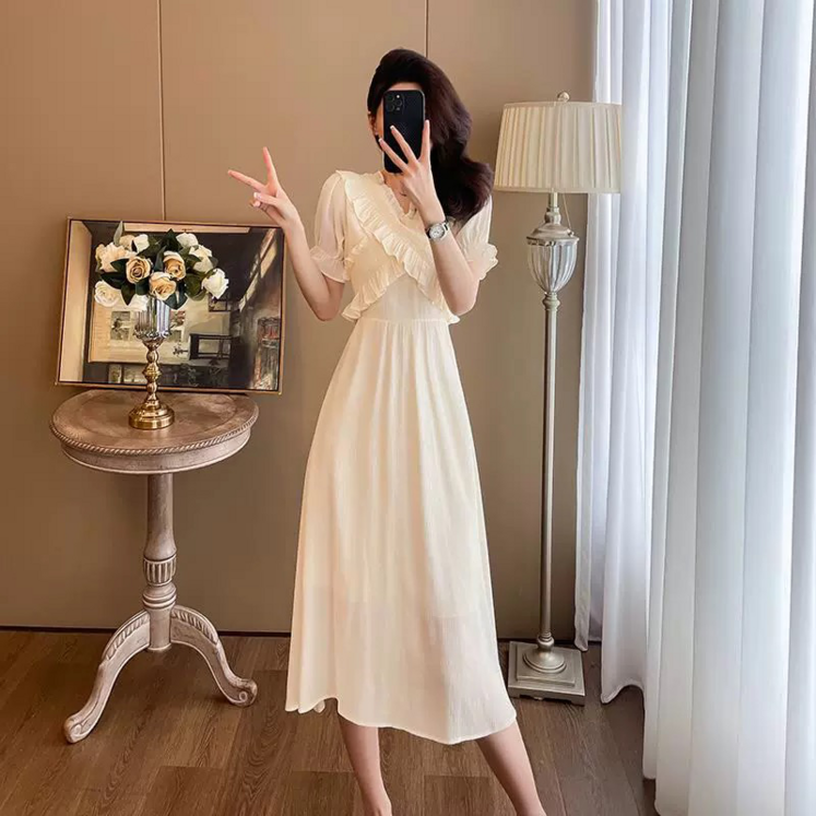로젤라 여성 여름 데일리 퍼프 반팔 프릴 브이넥 원피스 로젤라 여성 여름 데일리 퍼프 반팔 프릴 브이넥 원피스