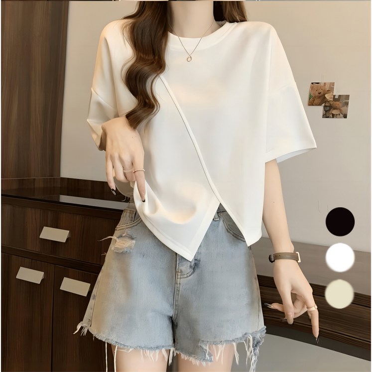 ANYOU 여름 루즈핏 라운드넥 반팔 여성 티셔츠 3 colors ANYOU 여름 루즈핏 라운드넥 반팔 여성 티셔츠 3 colors