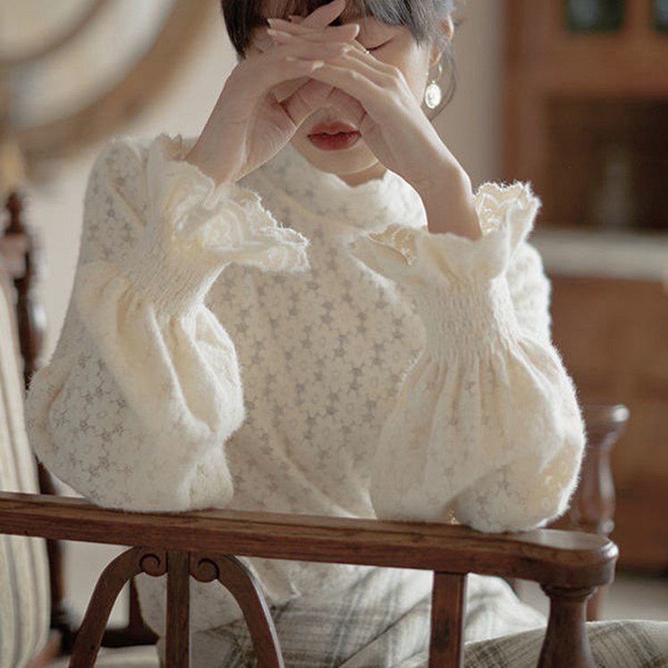 ANYOU 레이디 추동 레이스 블라우스 간단하고 대범한 소프트 컴포트 니트 ANYOU 레이디 추동 레이스 블라우스 간단하고 대범한 소프트 컴포트 니트