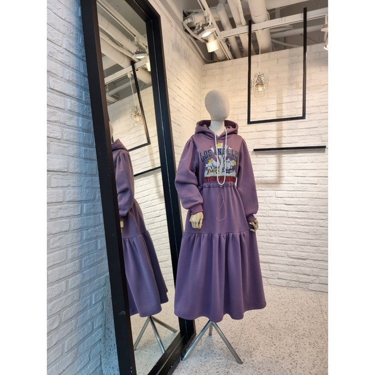 반다리 허리스트링 기모 후드 롱원피스