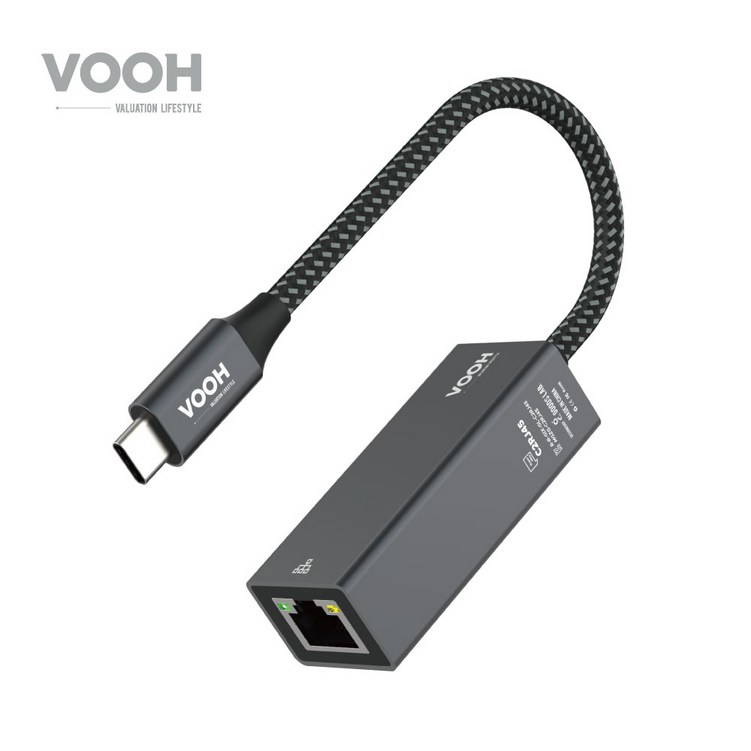 VOOH RJ45 C타입 3.1 기가랜 USB C허브 노트북 MAC, 단일색상