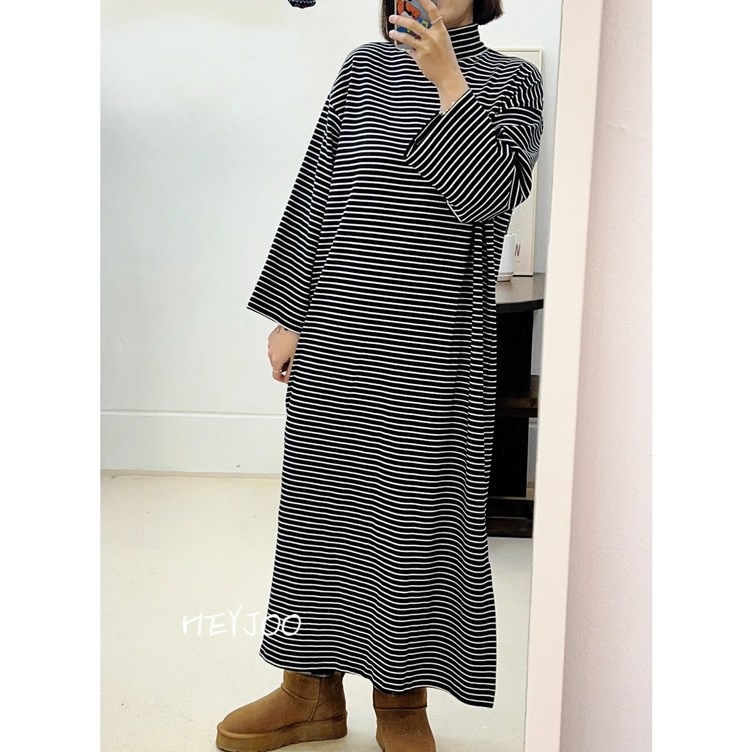 해이주 줄지 반폴라 원피스