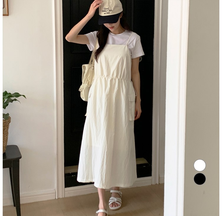 아피나르 여성용 허리 스트링 바스락 카고 나시 원피스