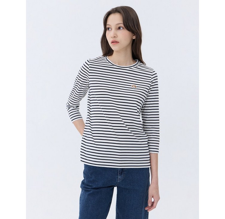 24SS BEST면100스테디셀러네이비 스트라이프 7부소매티셔츠 WSTS4B785N2