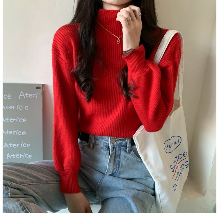 반 높은 목 느슨한 탑베이스 니트