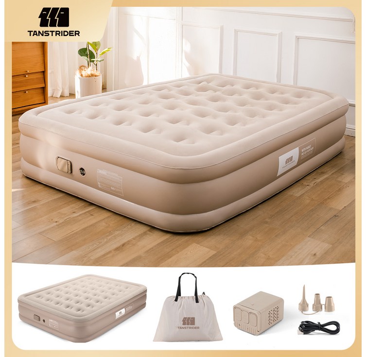 TANSTRIDER 에어침대 에어매트내장형 실내 캠핑 자충매트 높이40cm 휴대용 펌프베드 자동펌프 내장형 높이40cm 휴대용 캠핑 에어베드 매트리스 에어펌프 내장 캠핑 에어매트, 카키