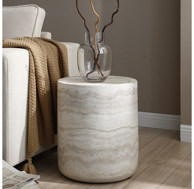 하조이 와비사비풍 트라버틴 패턴 거실 테이블 쇼파 사이드테이블 북유럽 인테리어 소파 테이블, 사이드 테이블