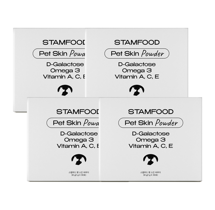 스탬푸드 펫 스킨 파우더 강아지 피부영양제 곰팡이성 피부염 아토피 고양이 피부병 종합영양제, 30회분, 피부피모알러지, 4개