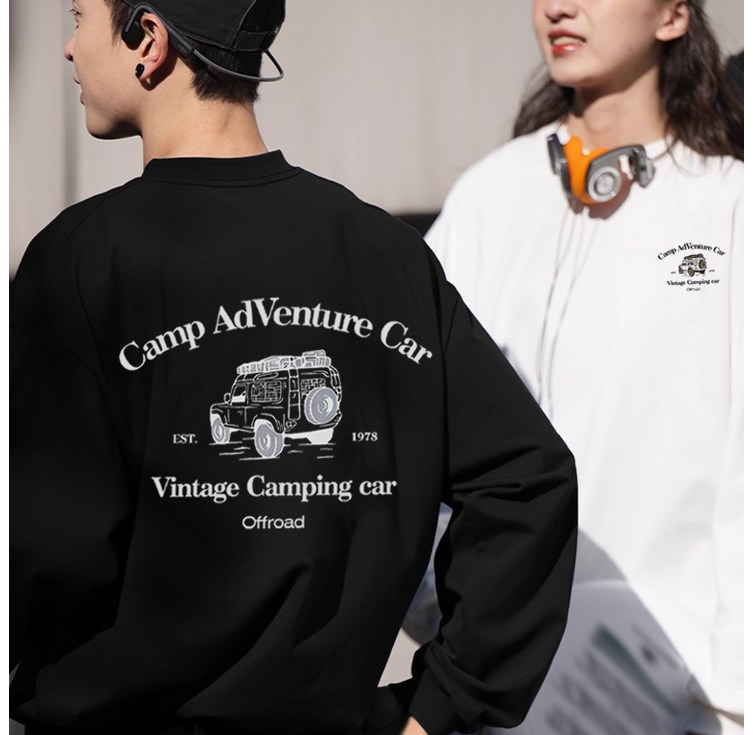 FONOW 남녀공용 커플룩 쭈리면 빅사이즈 오버핏 캠핑지프 프린팅 맨투맨