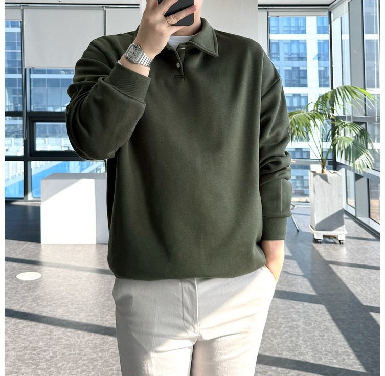 룩플레인 겨울 기모 원단 맨투맨 카라 티셔츠 9color