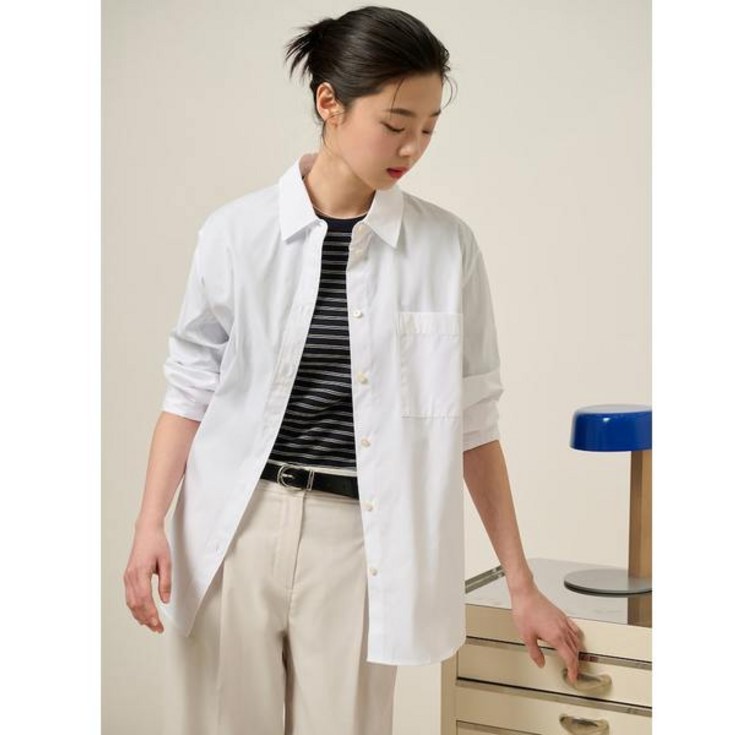 빈폴레이디스 셔츠 포플린 솔리드 오버핏 화이트 BF5264C011 ZMB918 151 난방