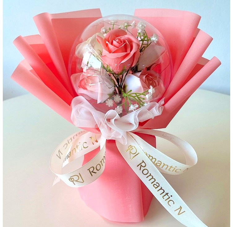 로맨틱앤 풍선꽃다발 카네이션 장미 꽃다발 LED 아크릴 꽃풍선 화환, 코랄핑크일반형꽃다발