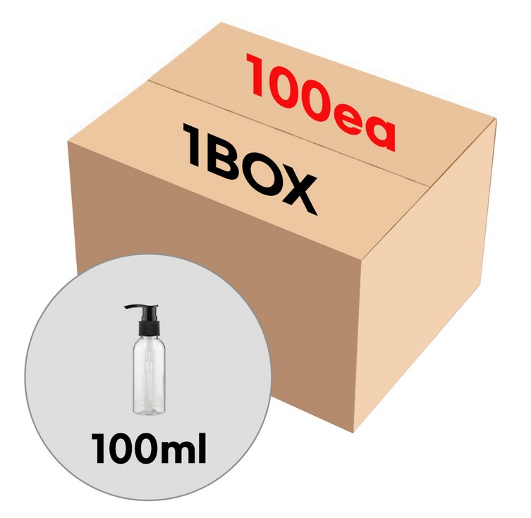 블랙캡 디스펜서 투명 100ml 플라스틱 공병 소분병 여행 화장품용기 1BOX 100개, 단일상품