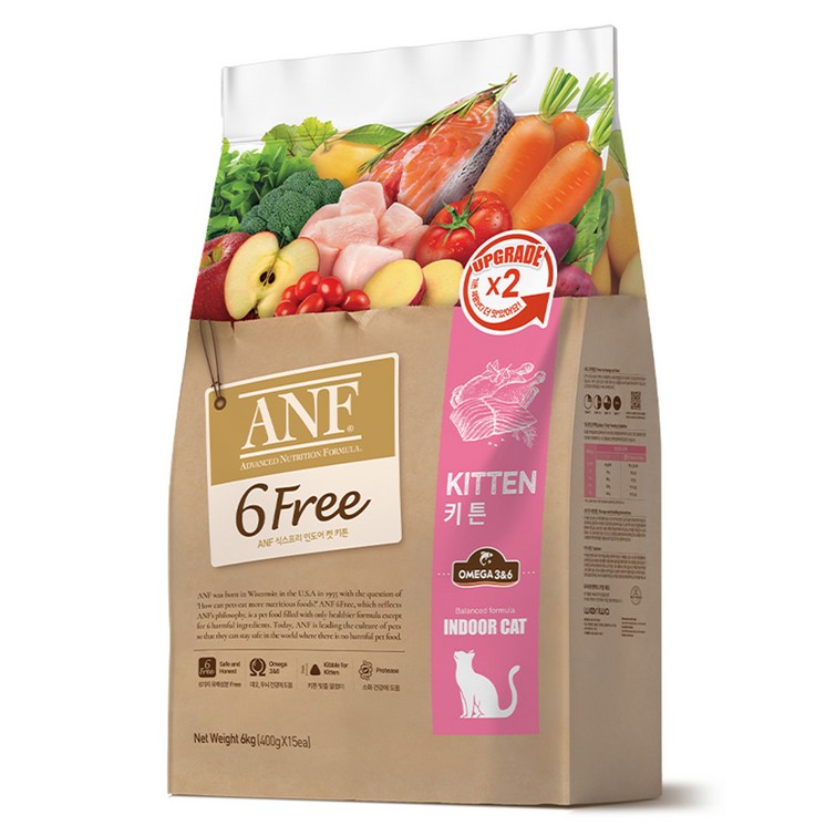 ANF 식스프리 인도어 캣 기능성 사료, 키튼, 6kg, 1개 ANF 식스프리 인도어 캣 기능성 사료, 키튼, 6kg, 1개
