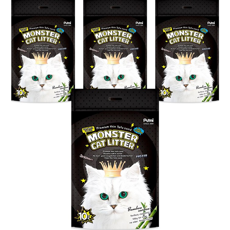 푸르미 고양이 몬스터 캣리터 1.5mm 극세사 두부모래 고급형, 10L, 4개, 대나무숯활성탄 푸르미 고양이 몬스터 캣리터 1.5mm 극세사 두부모래 고급형, 10L, 4개, 대나무숯활성탄