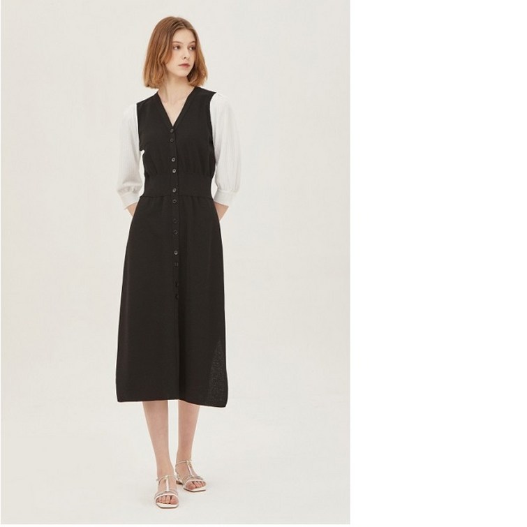시슬리 SISLEY 슬리브 배색 롱 원피스 SAKOC1331BK 시슬리 SISLEY 슬리브 배색 롱 원피스 SAKOC1331BK