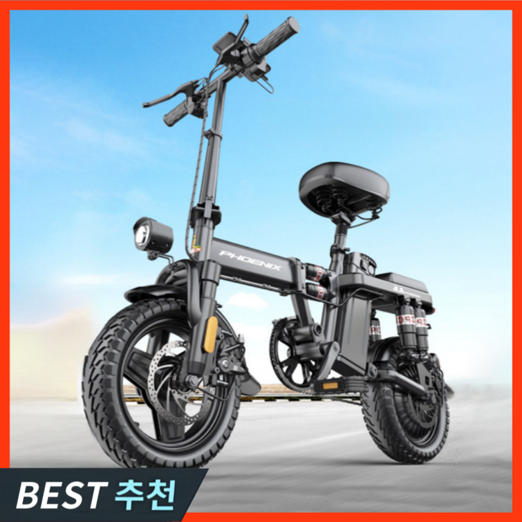 우강테크 고성능 전기자전거 접이식 전동 바이크 자토바이 배달용 추천 가성비 미니 스쿠터, 블랙, 경량스틸