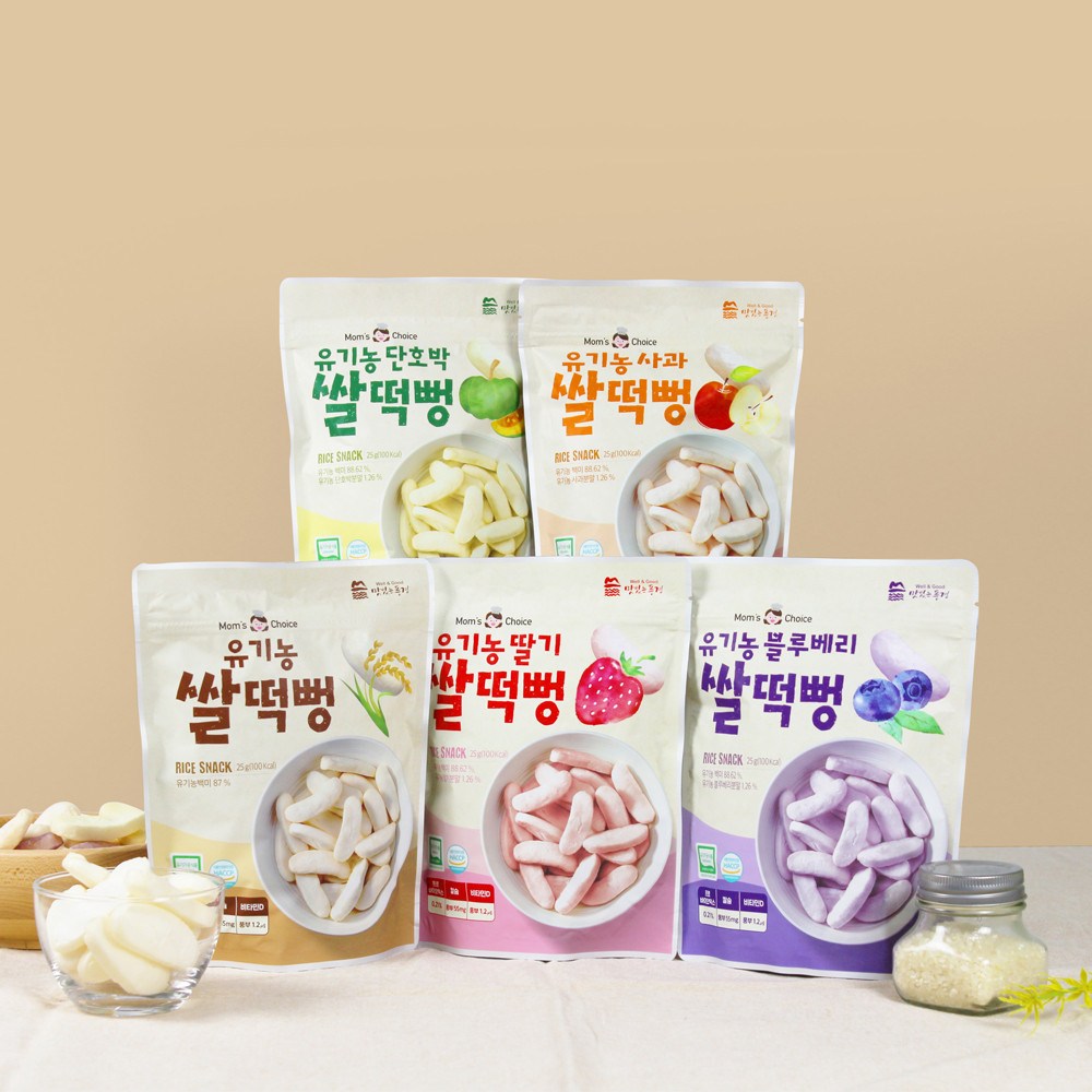 맛있는풍경 유기농 쌀떡뻥 딸기 25g + 사과 25g + 블루베리 25g + 단호박 25g + 플레인 25g, 1세트 - thumb image