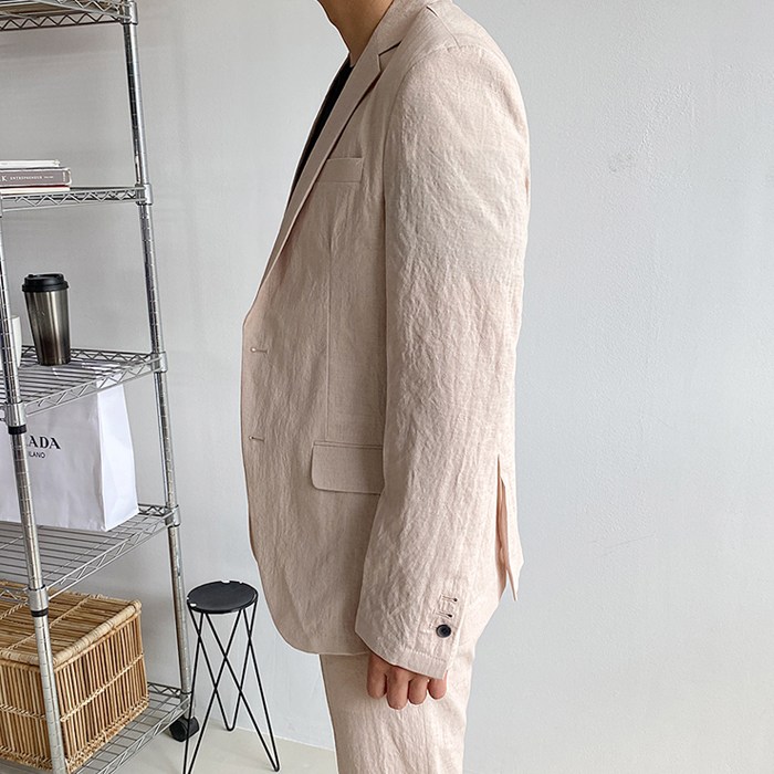 머시따 남성용 세미 포멀 싱글 린넨 정장 수트 세트 - thumb image