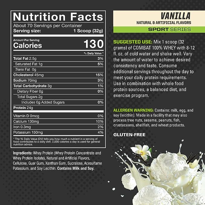 머슬팜 컴뱃 울트라 웨이 프로틴 파우더 드링크 믹스 단백질 보충제 바닐라, 2.269kg, 1개 - thumb image