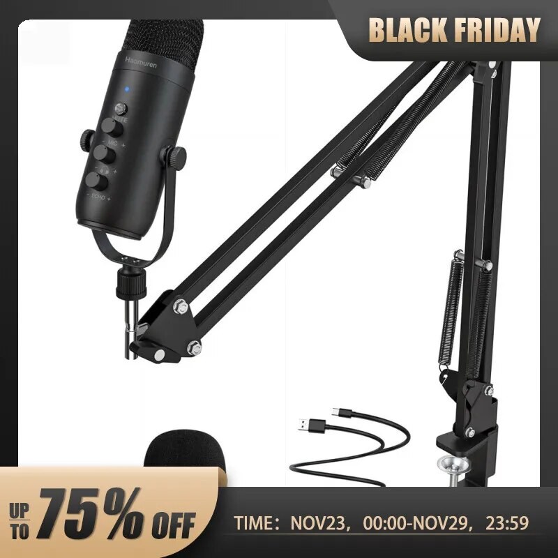 Zealsound Professional USB Streaming Podcast PC Microphone Studio Cardioid Condenser Mic Kit with Bo, black - Z
