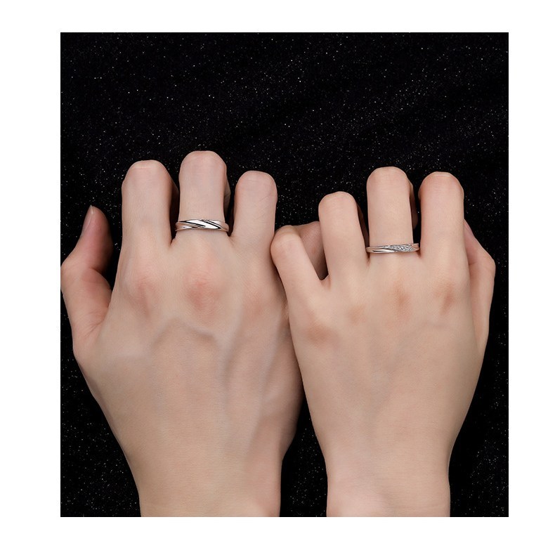 리씨 남여 심플 커플 세트 오픈링 조절형 커플반지 순은 커플링 케이스포함 - thumb image