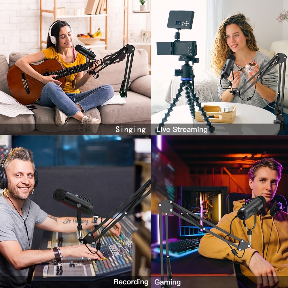 Zealsound Professional USB Streaming Podcast PC Microphone Studio Cardioid Condenser Mic Kit with Bo, black - thumb image